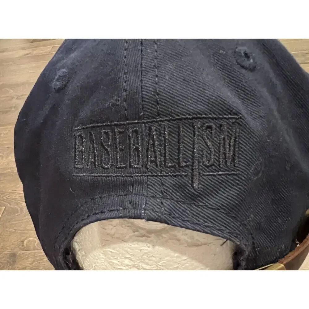 Baseballism Mens Navy Blue Beantown Spellout Adjustable Leather Strapback Hat